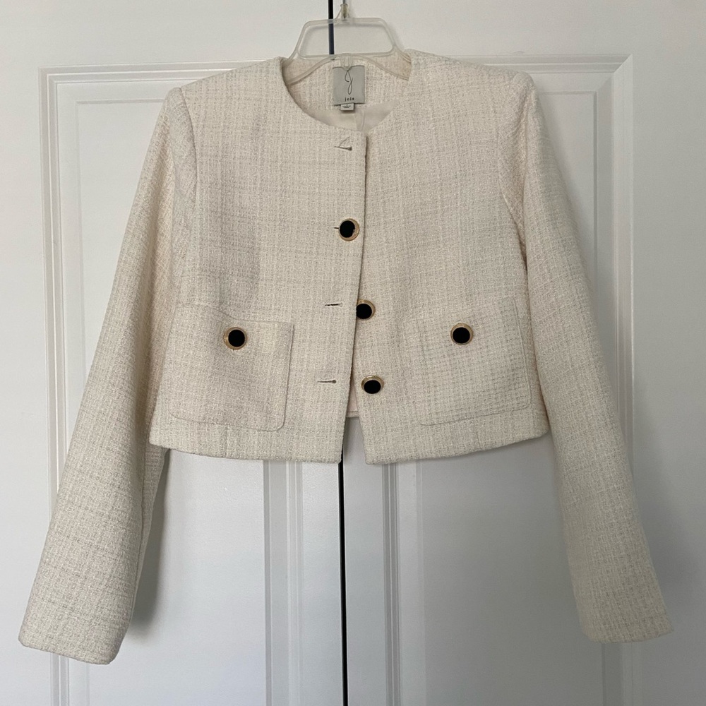 Joie Tweed Cropped Blazer Cream Size 4